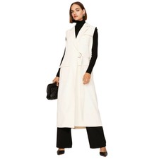 Marina Moscone Long Wrap Womens Size S Collar Belted Vest White Twill Sleeveless