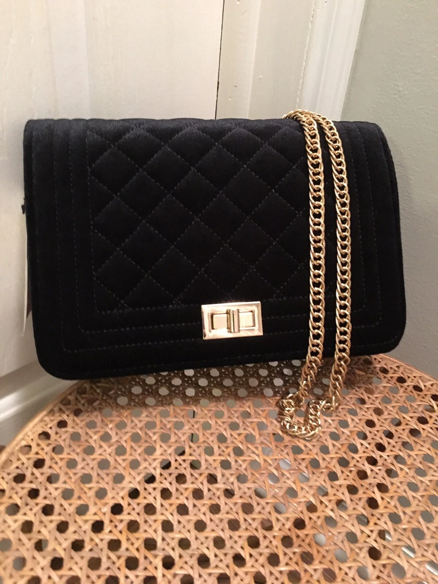 Classic Quilted Velvet Shoulder Crossbody Gold Chain Designer Bag / Black