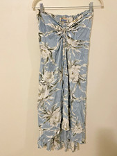 Vtg Tropical Group Smocked Floral Strapless Halter Dress M Luau Resort Hawaiian