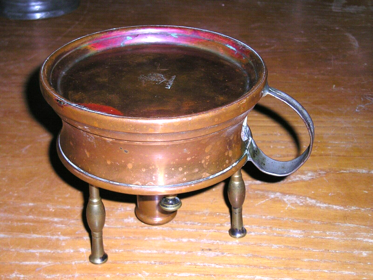 Petit Chauffe-Plat Ancien 19e – Cuivre Rouge Original – Alcool – Vintage