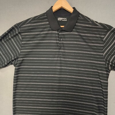 NikeGolf Dri-Fit Polo Shirt Mens XL Black Striped Performance Balance Short Slee
