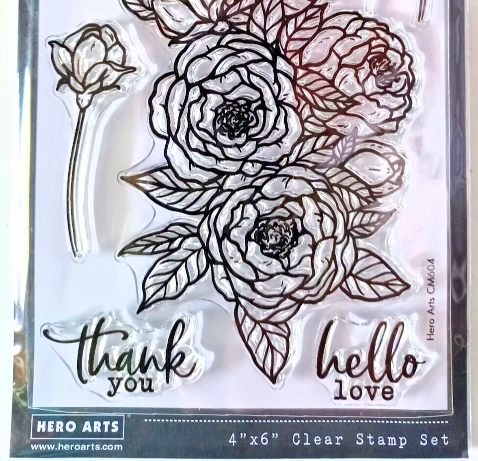 Conjunto de estampillas transparentes Peonías Bunch Flower San Valentín de Hero Arts CM604 ¡NUEVO! Foto 3 de 3