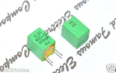 10 Condensateurs WIMA FKP2 0,01uF (10nF) 63V Précision 2,5% – Pour Montage PCB Radial, Hauteur 5mm