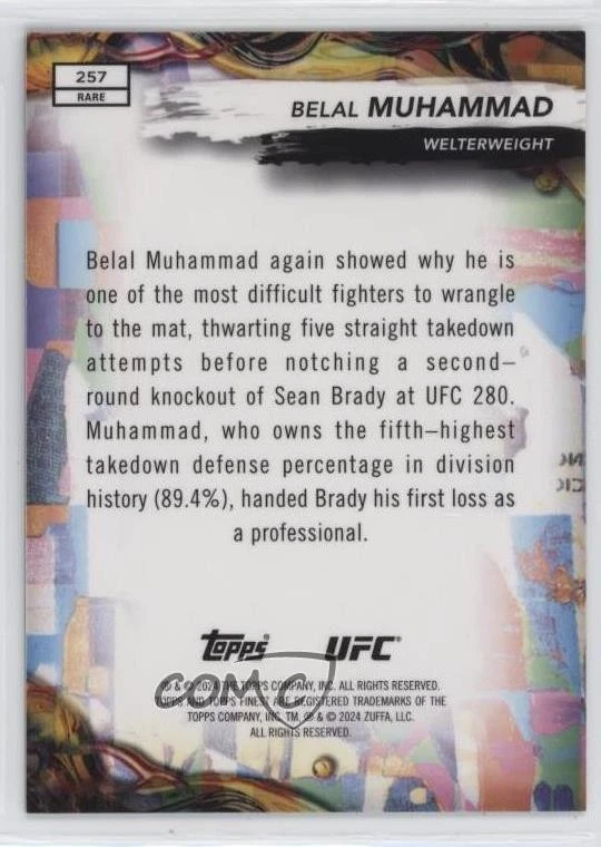 2024 Topps Finest UFC Rare Black Refractor /15 Belal Muhammad #257 - Image 2 of 2