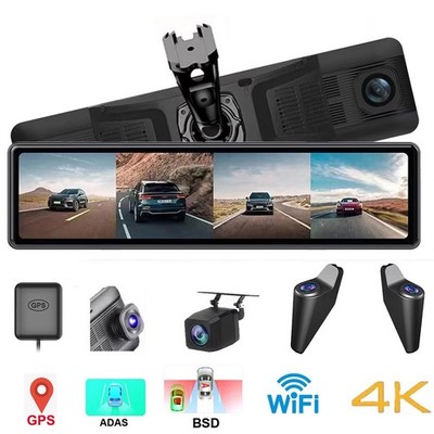 4 Cameras Car RearView Mirror Dash Camera Video Recorder DVR GPS WIFI ASAD BSD