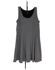 Lane Bryant Women’s Black White Dotted Dress Size 14 Stretch Sleeveless Belted