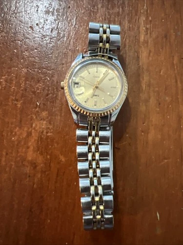 Vintage Timex 377 BA Cell Two Tone Quartz Analog Ladies Watch needs battery 53 G