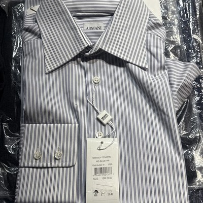 Giorgio Armani  Le Collezioni Long Sleeve Men s Shirt 15M Reg Blue NEW 255 Orig