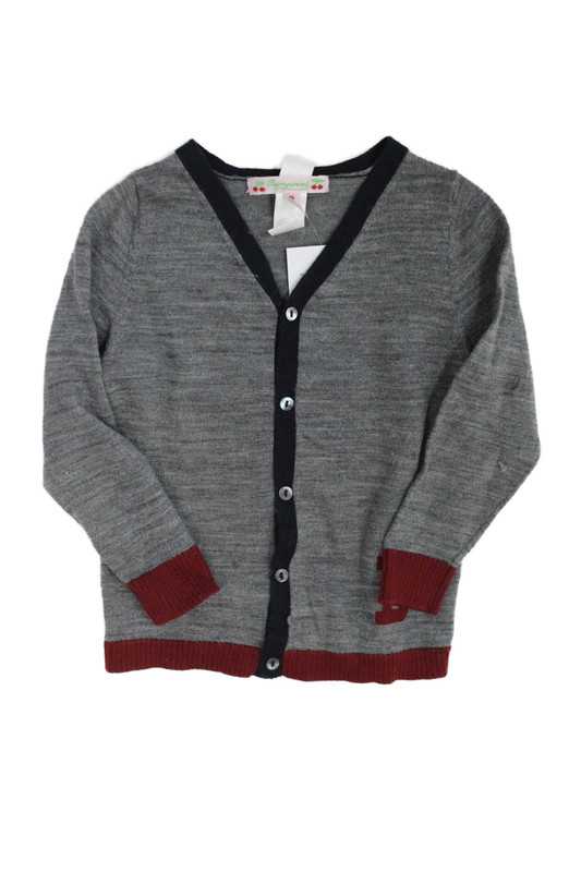 Bonpoint Girls Wool Knit V-Neck Long Sleeve Button Up Cardigan Sweater Gray 2