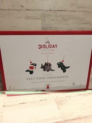 Pottery Barn Kids Dino Felted Wool Christmas Ornaments Set of 3 Multicolor NIB