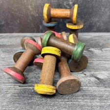 Vintage Small Wood Wooden Spool Rustic Textile Bobbin Decor Handmade 3.5"