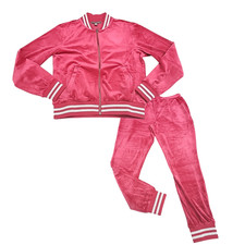 Womens 2 Piece Velour Zip Jacket w Joggers Pants Lounge Set Medium Size Pink