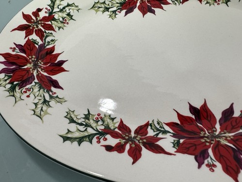 Totally Today Oval Christmas China Poinsettia Serving Platter Holly Berries 14” - Picture 7 of 9