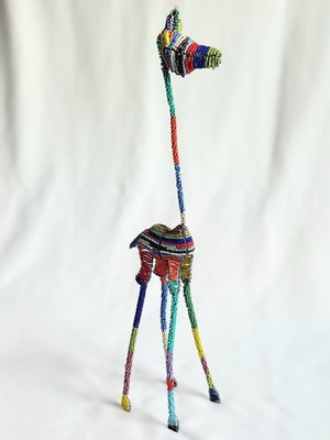 OOAK Handmade Beaded & Wire Standing Giraffe Sculpture 29'' Tall made in S Africa
