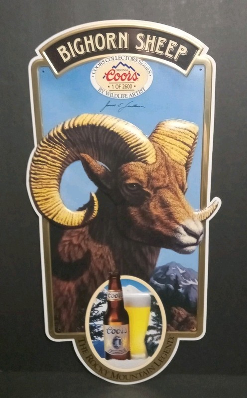 Original 1991 COORS Embossed Collectors Series Tin Sign~BIGHORN SHEEP!