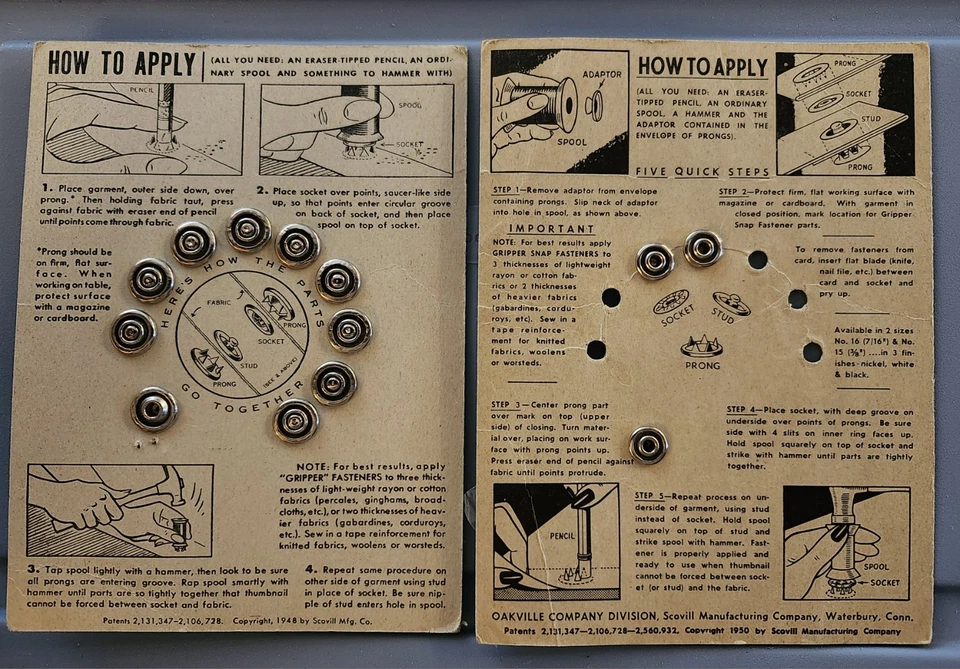 Sujetadores de agarre de colección 1948 talla 17 1950 sujetadores a presión talla 15 Scovill Mfg Co  Foto 2 de 2