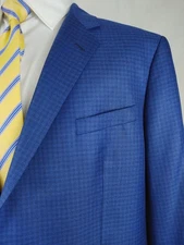 Stratford Men's 46L Navy Blue Blazer Sport Coat Jacket Check Italian Silk & Wool