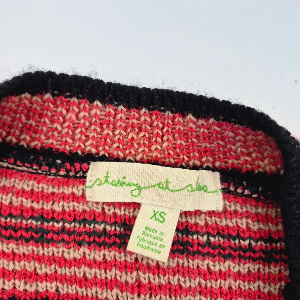 Cárdigan STARING AT STARS XS 6 rojo negro tejido acrílico de longitud media para mujer Foto 2 de 4