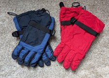 Lands End Kids winter gloves red blue sport squall nylon ski recess youth L x2