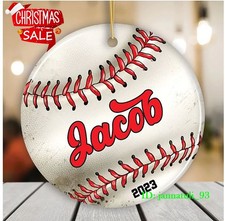 Personalized Baseball Christmas Ornament, Festive Holiday Theme with Name and...