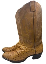 VTG Justin Men's 8931 Size 10.5EE  Antique Saddle Full Quill Ostrich Boots