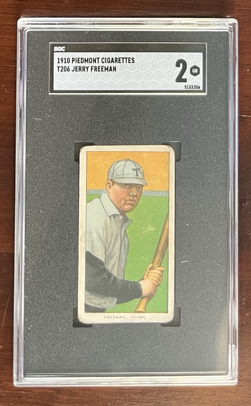 1910 T206 Jerry Freeman Piedmont SGC 2 Toledo Mud Hens GD Good