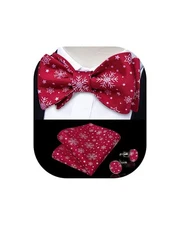 Christmas Bow Ties for Men Self Tied Bow Tie Pocket Square Cufflinks Set