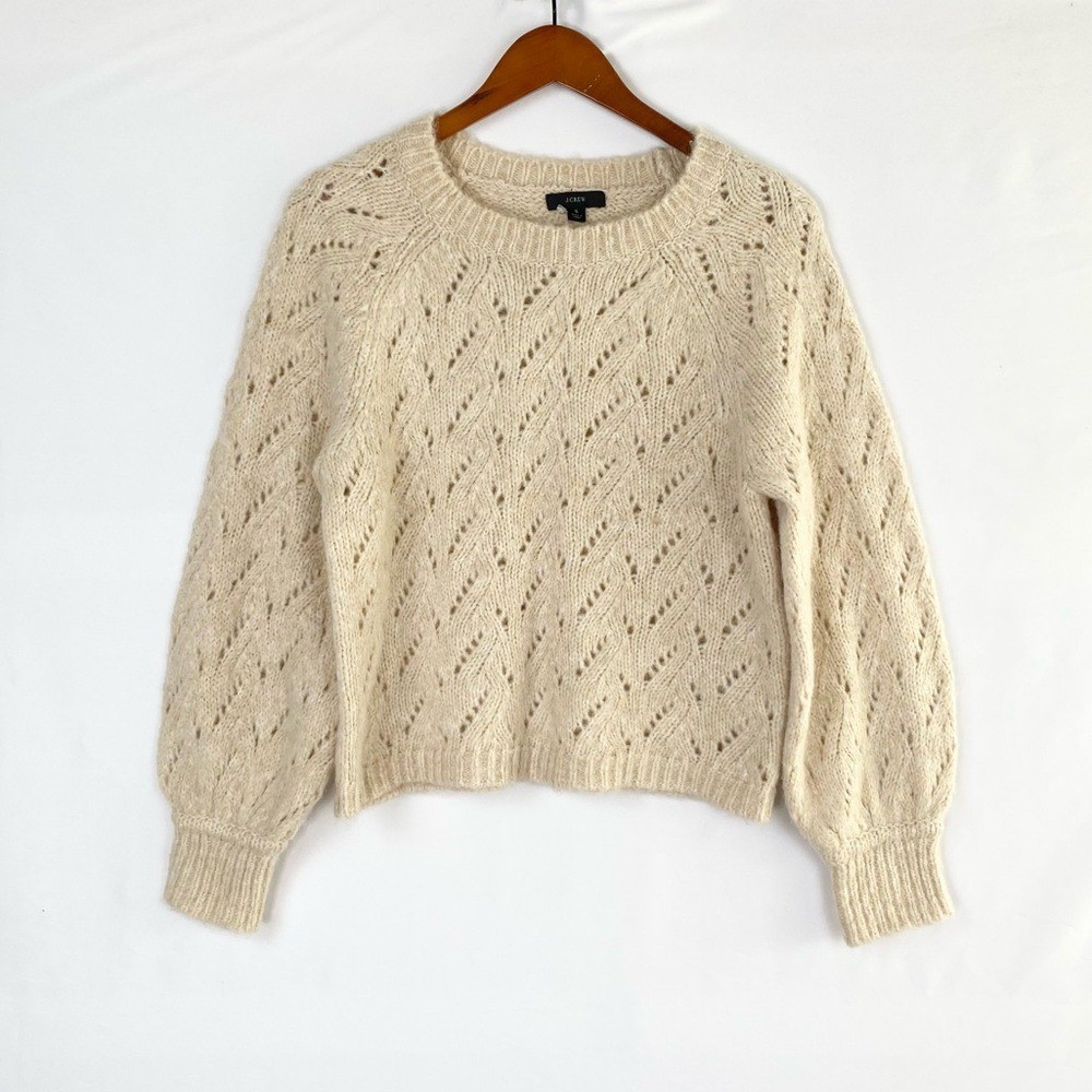 NEW J. Crew Pointelle Crewneck Sweater Knit Wool Blend Size Small