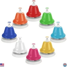Vibrant 8-Note Metal Desk Bells Set - Colorful Rainbow Hand Bells for Gifts