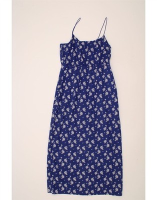 J. Crew Damen ärmelloses Maxikleid UK 12 mittelblau Blumenmuster Baumwolle BL10