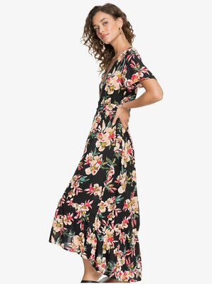 Roxy Bright Daylight Short Sleeve Maxi Dress Multicolor Size S - 100% Viscose