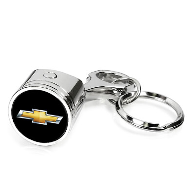 Chevrolet Golden Logo Engine Piston Style Chrome Metal Key Chain