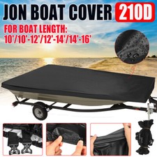 Heavy Duty 210D Black Waterproof Sun Protection Boat Cover For Jon Boats 10'-16'