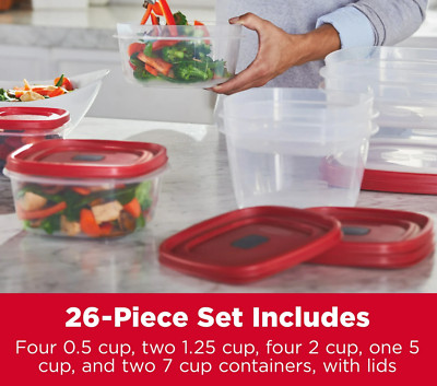RUBBERMAID Food Storage Container Set w/EASY FIND LIDS 26-PC, RED, Vented - NEW