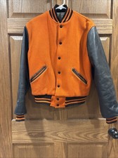 Vintage Orange  Black Varsity Jacket from U. S Naugalite, Unisex Sz Small Adult
