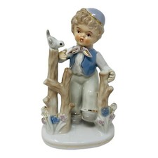 Vintage Vimax Porcelain Boy with Bird On A Tree Trunk Figurine 6”