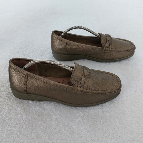 Lifestyle By Cushion Walk Womens Gold Leather Loafers Comfort Shoes Wide Size 5 - Picture 3 of 7