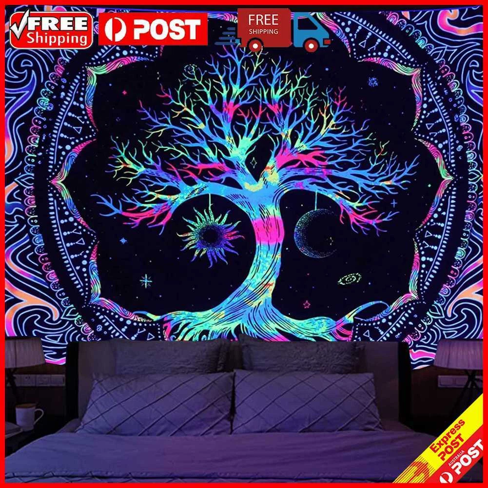 Bedroom with tapestry and lights discount