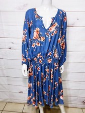 Torrid Womens Dress Size 4 Blue Floral Elastic Waist Long Sleeve