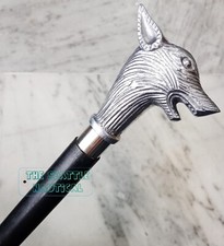 Designer Metal Antique Chrome Wolf Head Handle Black Wooden Cane Walking Stick