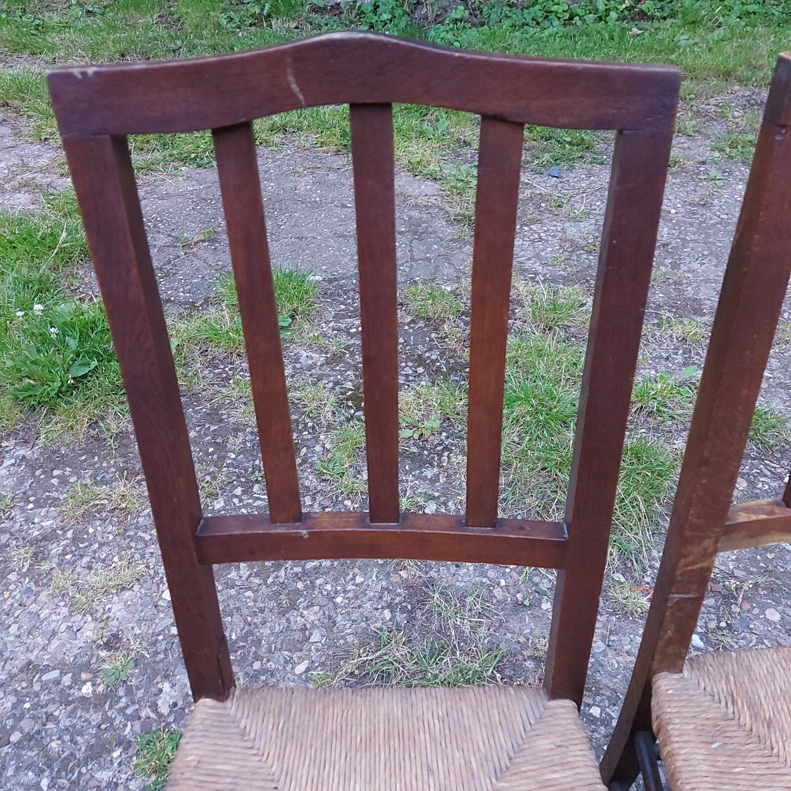 Pair of Vintage Rush Seated Oak Chairs eBay