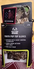 Realtree Edge Youth L/XL Gloves Pop Top Non-Slip Scent Control Outdoors Thermal