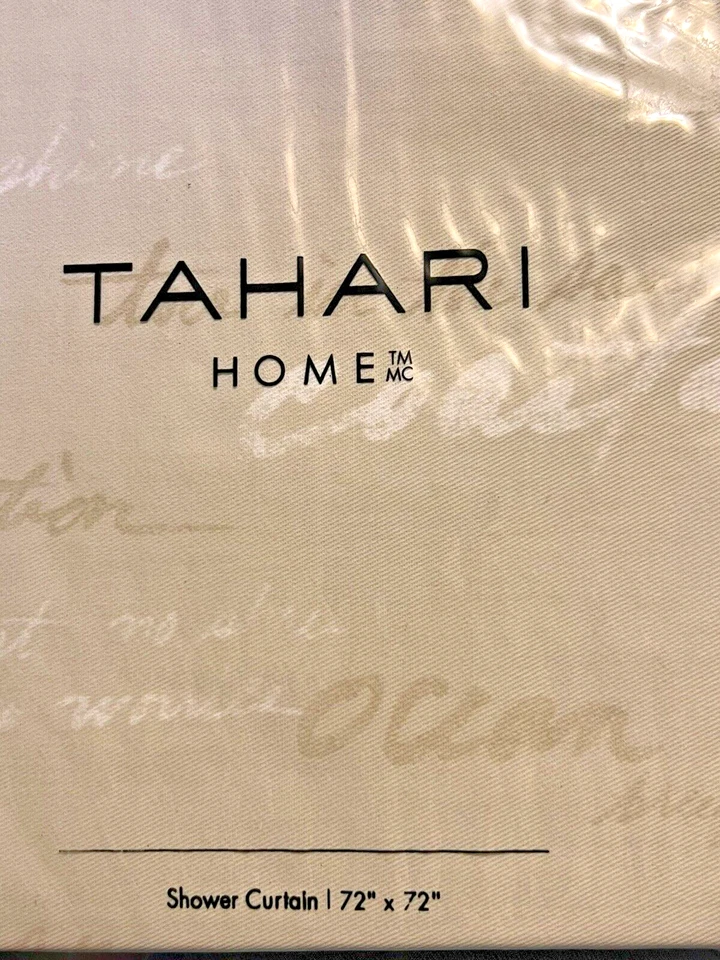 Nueva cortina de ducha de tela Tahari Island Living Words 72" x 72" colores neutros Foto 4 de 4
