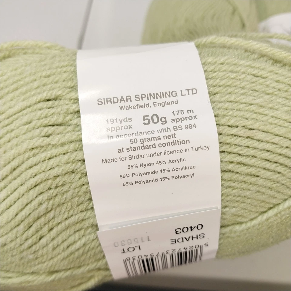 Lote de 3 madejas Sirdar cómodo hilo DK verde 0403 115630 50 g cada una nailon y acrílico Foto 4 de 4