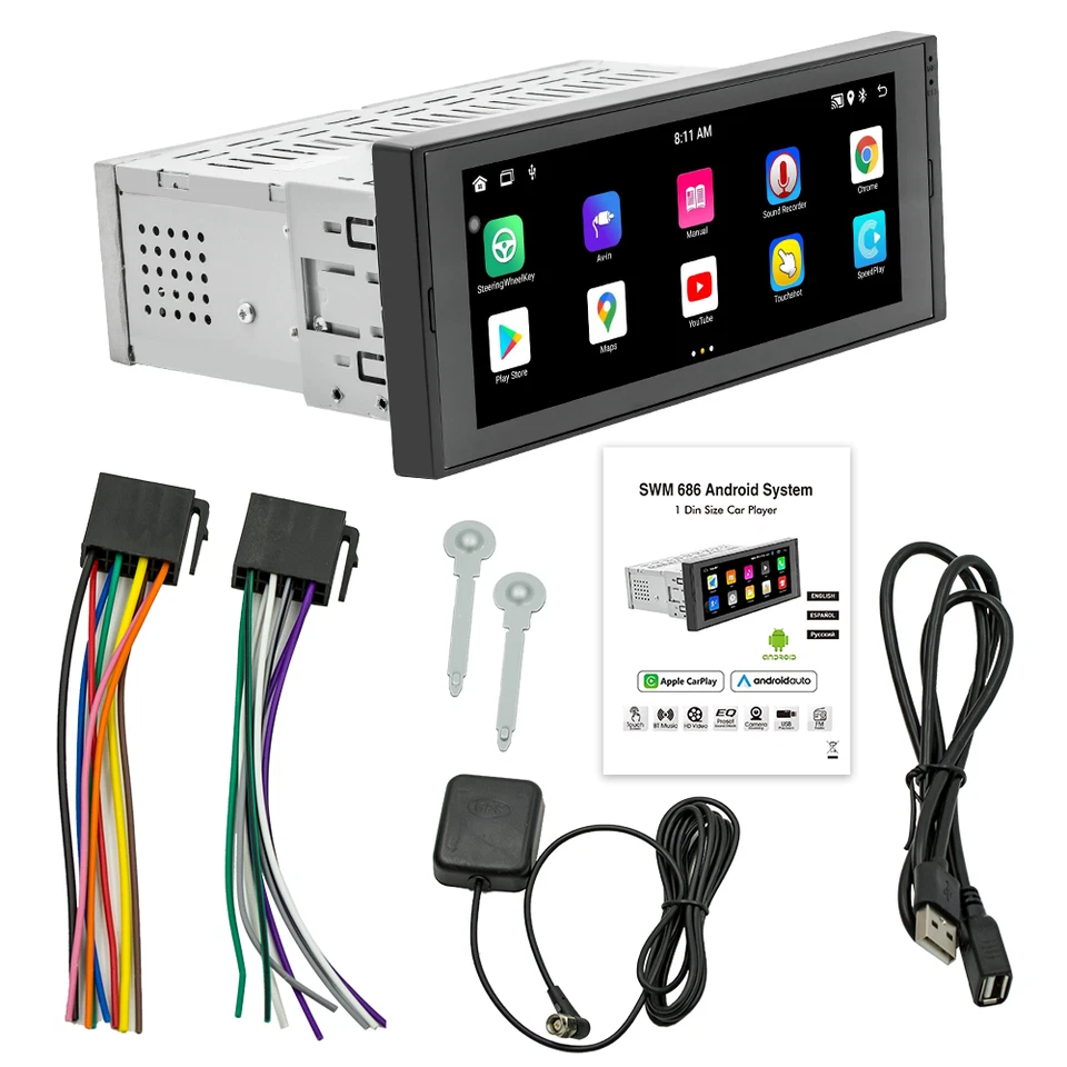 Navegación GPS para automóvil WiFi FM 1Din estéreo Bluetooth para reproductor automático CarPlay Android Foto 2 de 4