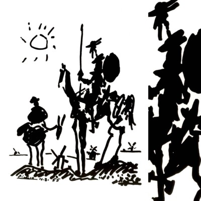 24W''x30H'' DON QUIXOTE, 1955 by PABLO PICASSO - GRAPHIC INK WASH RENDER CANVAS