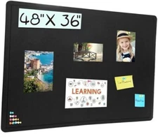 Large Bulletin Board, 48 X 36 inches Cork Board with 30 Pushpin, 4' x 3' Black