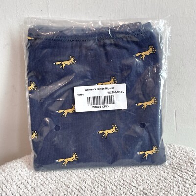 Me Undies Women's L Fox Pattern Cotton Hipster Panties Underwear Navy Blue