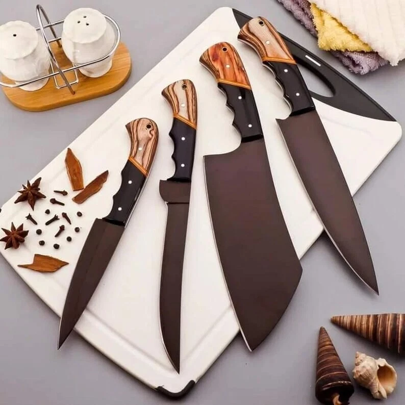 CUSTOM HANDMADE 4PCS STAINLESS STEEL KITCHEN CHEF KNIFE SET WITH ROLL BAG