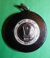Vintage Lufkin Rule Banner HW223 50'ft White Clad Measure Tape Black Made in USA